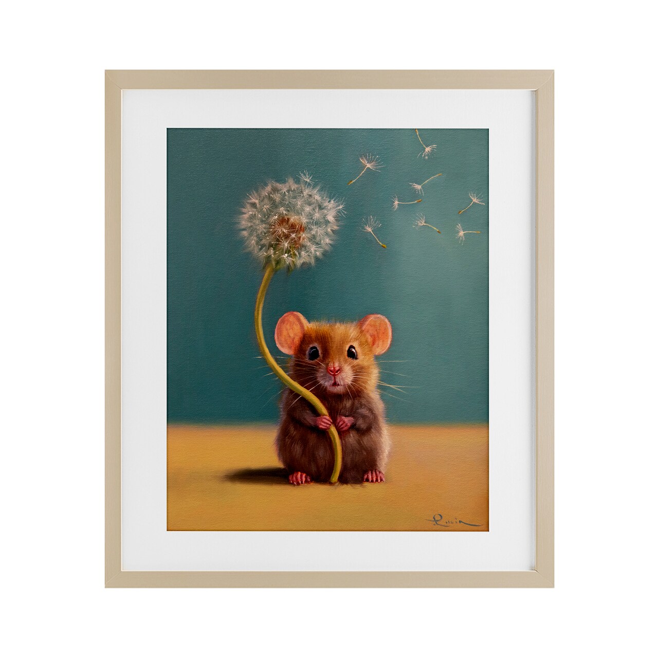 Stupell Industries Tiny Wishes Mouse & Dandelion Framed Print Under Glass, design by Lucia Heffernan